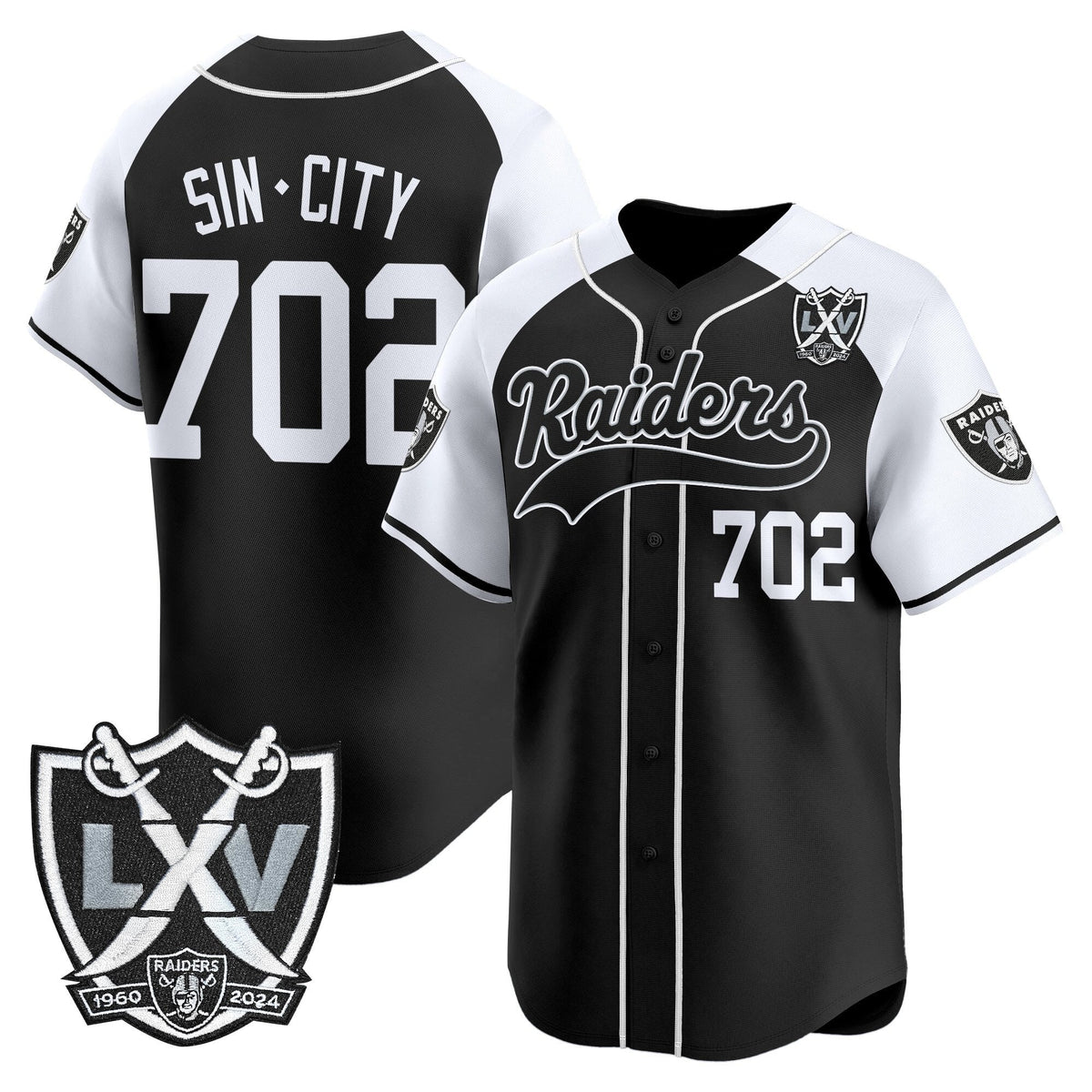 Las Vegas Raiders 65th Anniversary Patch Vapor Baseball Jersey - Stitched-Cuztomshoes