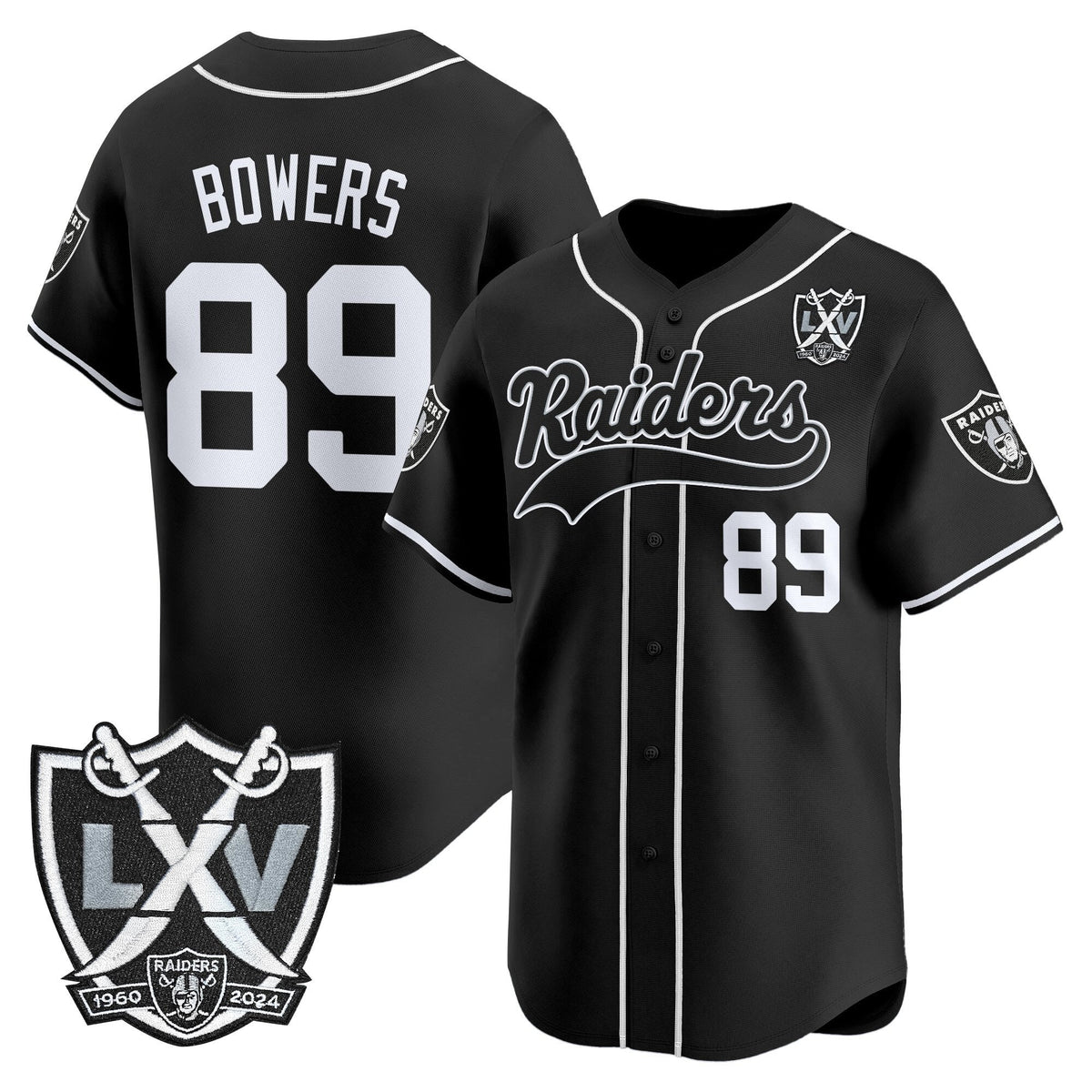 Las Vegas Raiders 65th Anniversary Patch Vapor Baseball Jersey - Stitched-Cuztomshoes