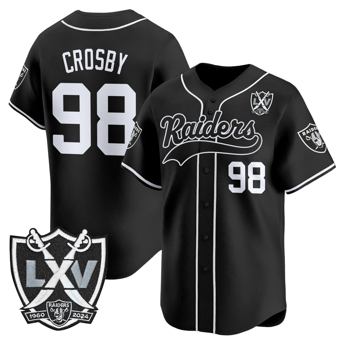 Las Vegas Raiders 65th Anniversary Patch Vapor Baseball Jersey - Stitched-Cuztomshoes