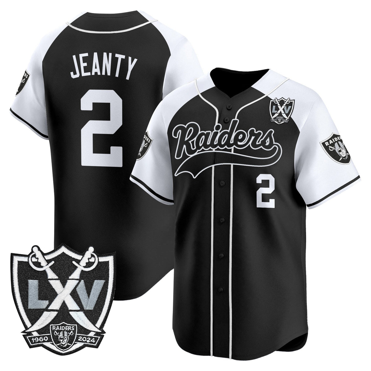 Las Vegas Raiders 65th Anniversary Patch Vapor Baseball Jersey - Stitched-Cuztomshoes
