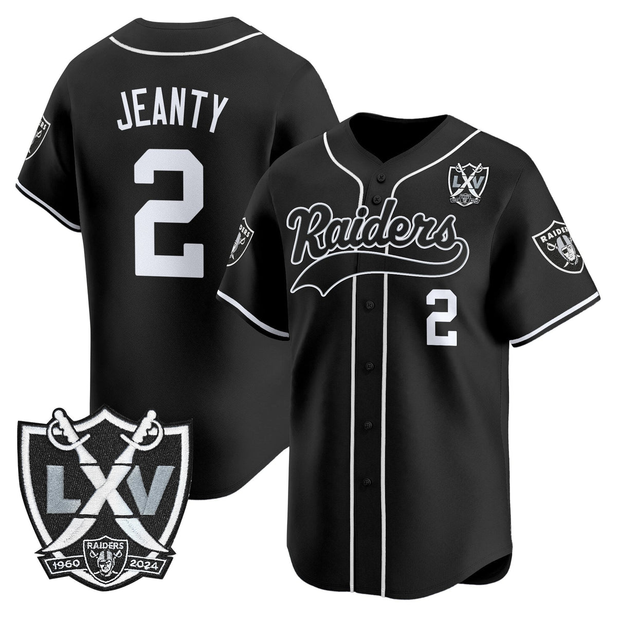 Las Vegas Raiders 65th Anniversary Patch Vapor Baseball Jersey - Stitched-Cuztomshoes