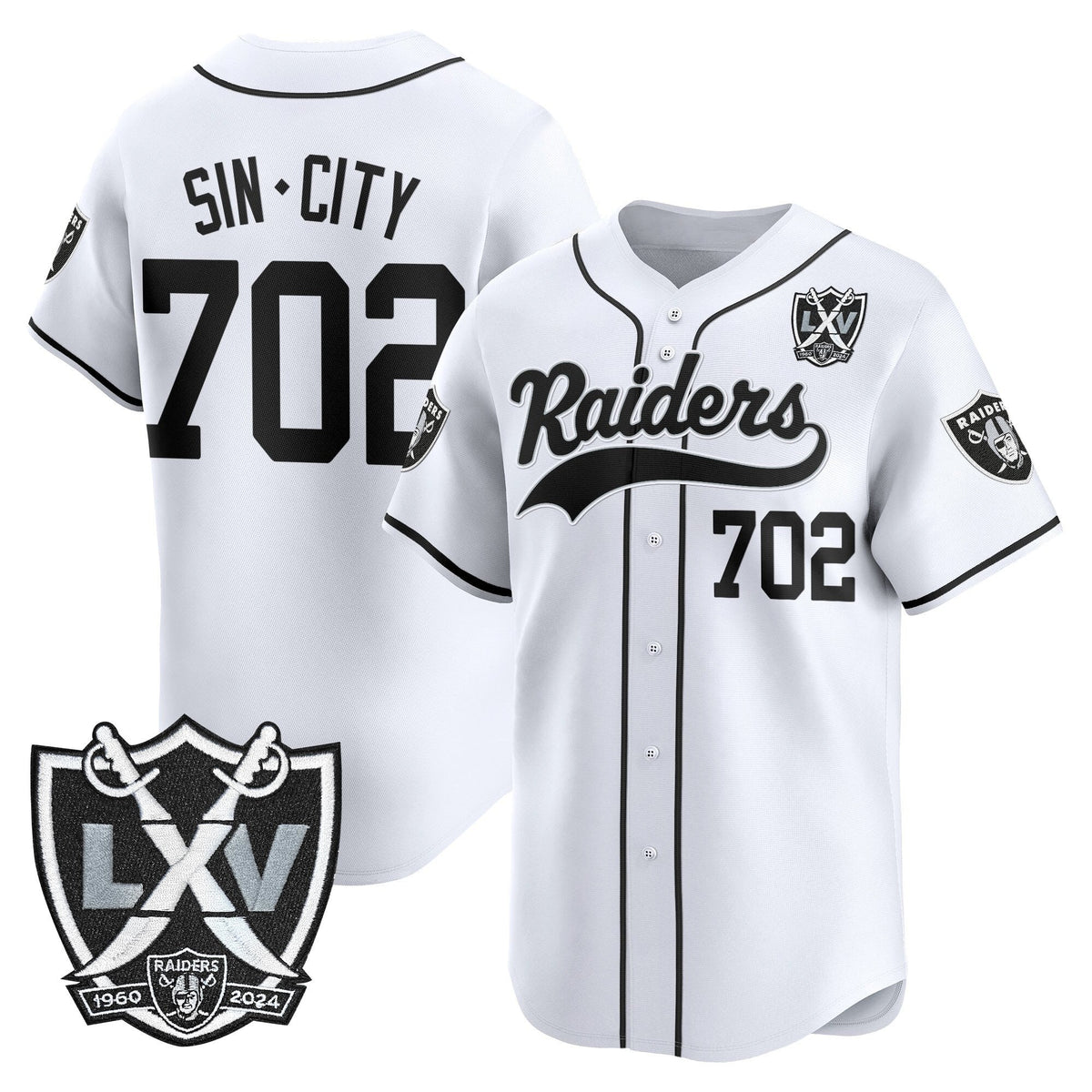 Las Vegas Raiders 65th Anniversary Patch Vapor Baseball Jersey - Stitched-Cuztomshoes