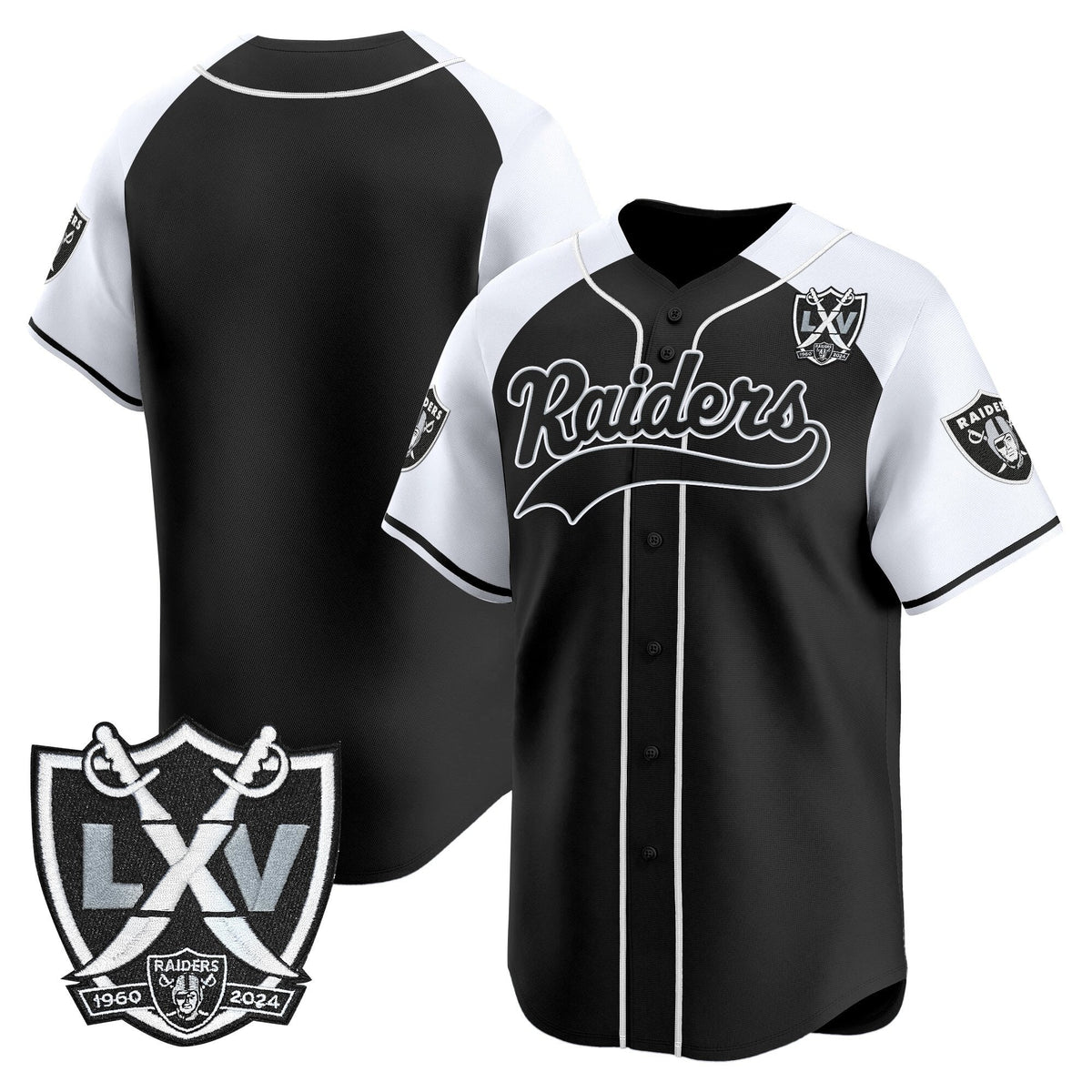 Las Vegas Raiders 65th Anniversary Patch Vapor Baseball Jersey - Stitched-Cuztomshoes