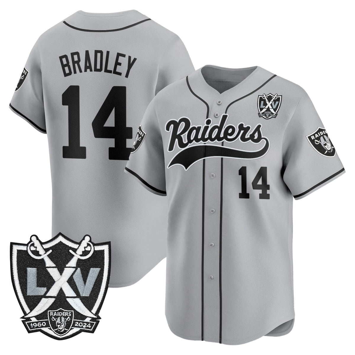 Las Vegas Raiders 65th Anniversary Patch Vapor Baseball Jersey - Stitched-Cuztomshoes