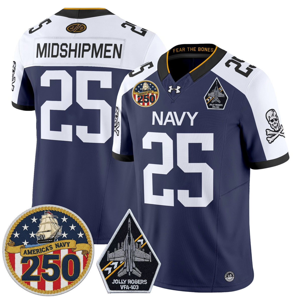 Navy Midshipmen 'Jolly Rogers Edition' Vapor Limited Jersey - 250th Anniversary Patch - Stitched-Cuztomshoes