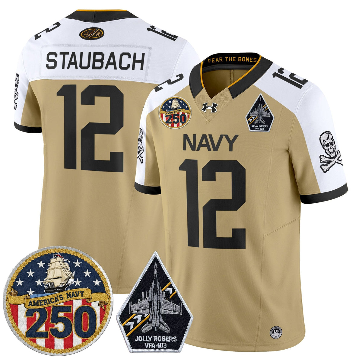 Navy Midshipmen 'Jolly Rogers Edition' Vapor Limited Jersey - 250th Anniversary Patch - Stitched-Cuztomshoes