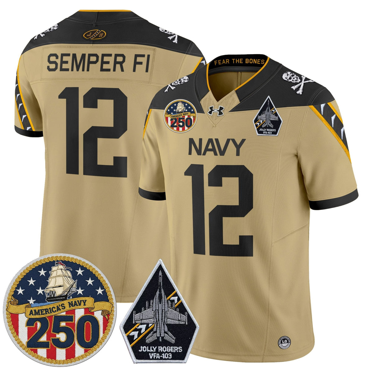 Navy Midshipmen 'Jolly Rogers Edition' Vapor Limited Jersey - 250th Anniversary Patch - Stitched-Cuztomshoes