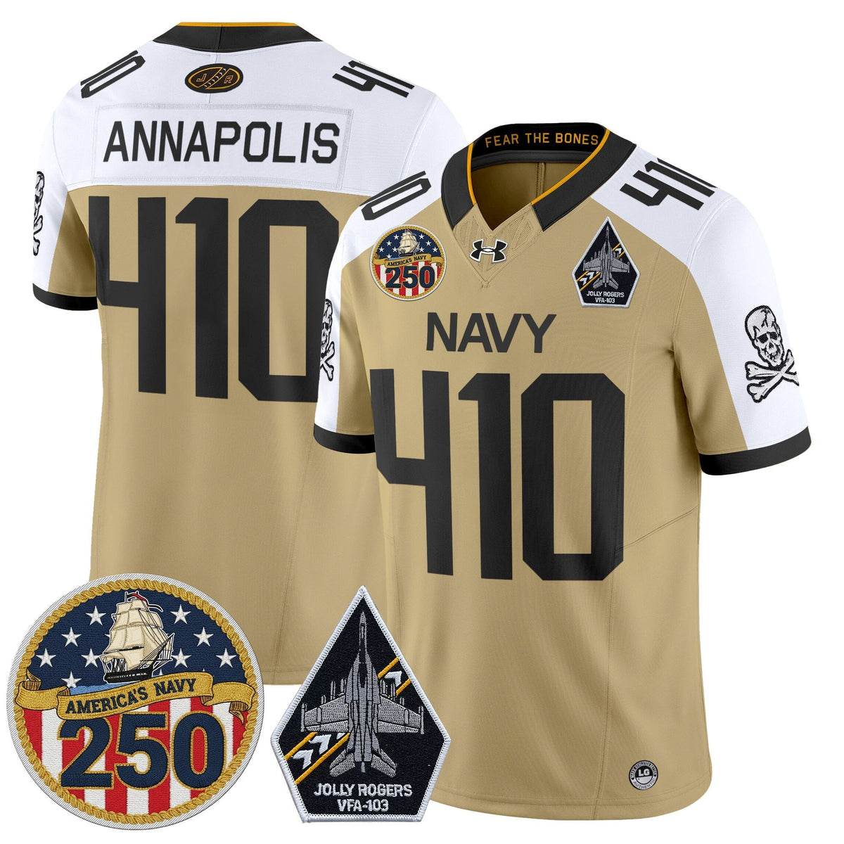 Navy Midshipmen 'Jolly Rogers Edition' Vapor Limited Jersey - 250th Anniversary Patch - Stitched-Cuztomshoes