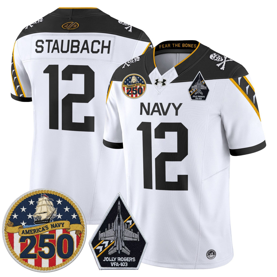 Navy Midshipmen 'Jolly Rogers Edition' Vapor Limited Jersey - 250th Anniversary Patch - Stitched-Cuztomshoes