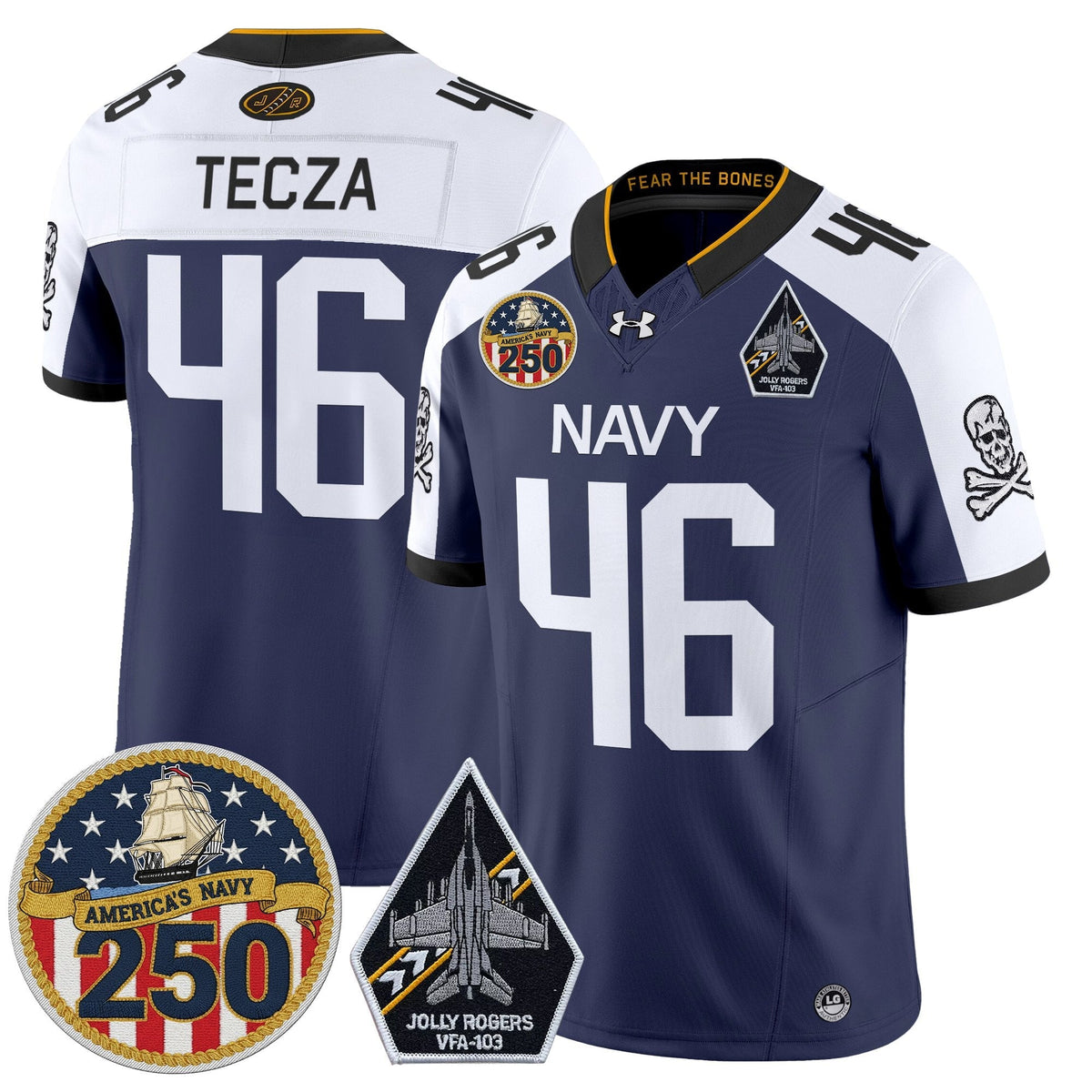 Navy Midshipmen 'Jolly Rogers Edition' Vapor Limited Jersey - 250th Anniversary Patch - Stitched-Cuztomshoes