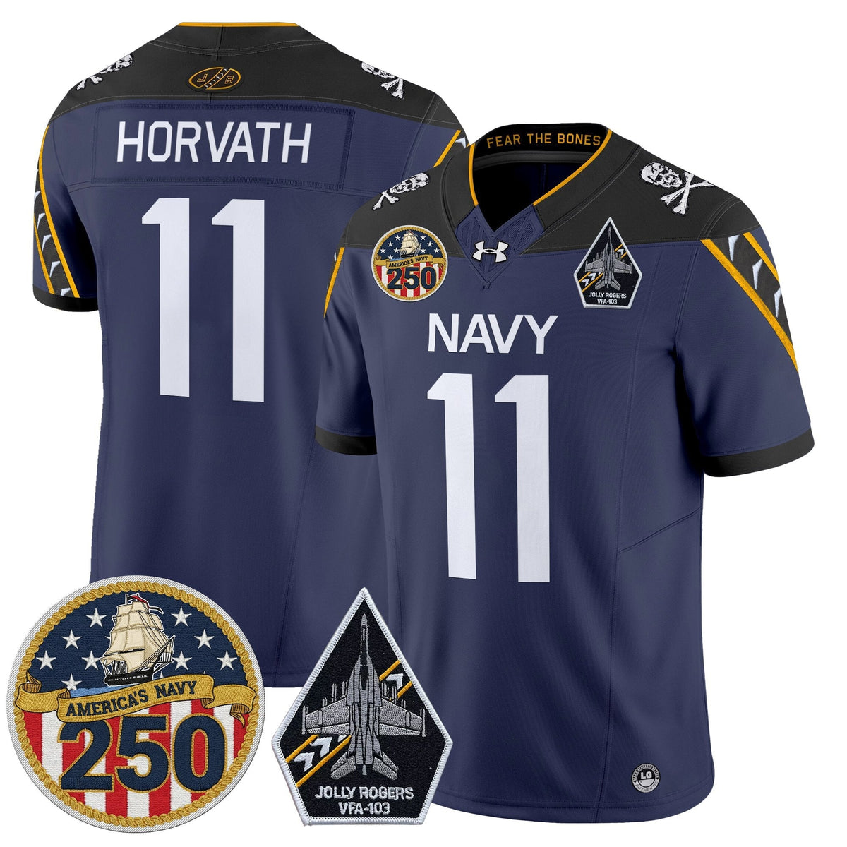 Navy Midshipmen 'Jolly Rogers Edition' Vapor Limited Jersey - 250th Anniversary Patch - Stitched-Cuztomshoes