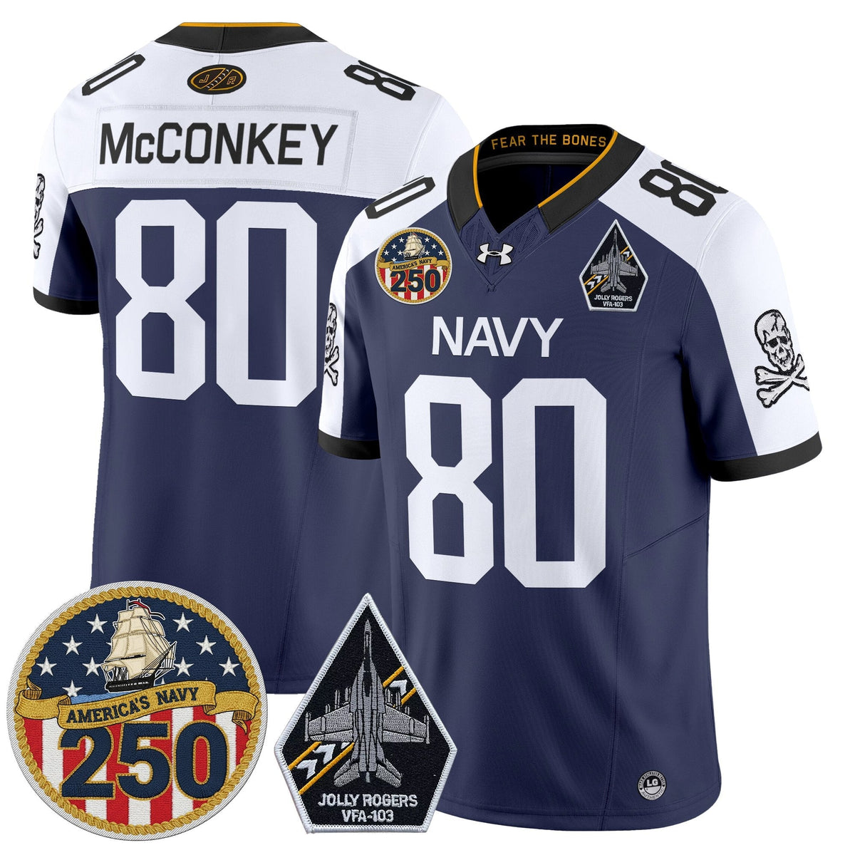 Navy Midshipmen 'Jolly Rogers Edition' Vapor Limited Jersey - 250th Anniversary Patch - Stitched-Cuztomshoes