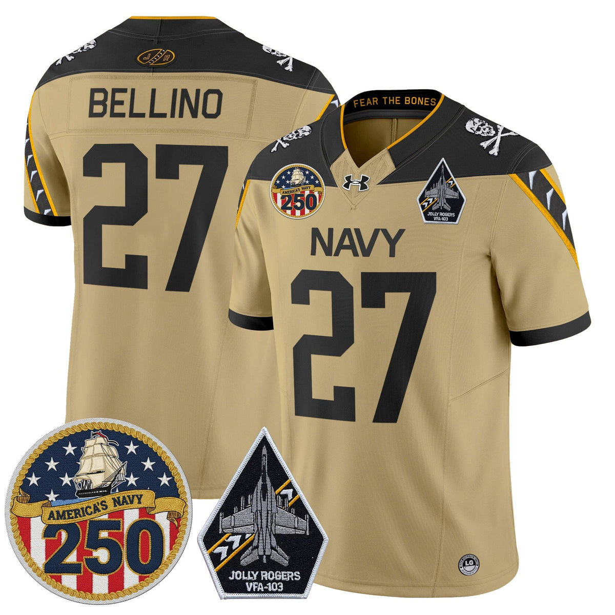 Navy Midshipmen 'Jolly Rogers Edition' Vapor Limited Jersey - 250th Anniversary Patch - Stitched-Cuztomshoes