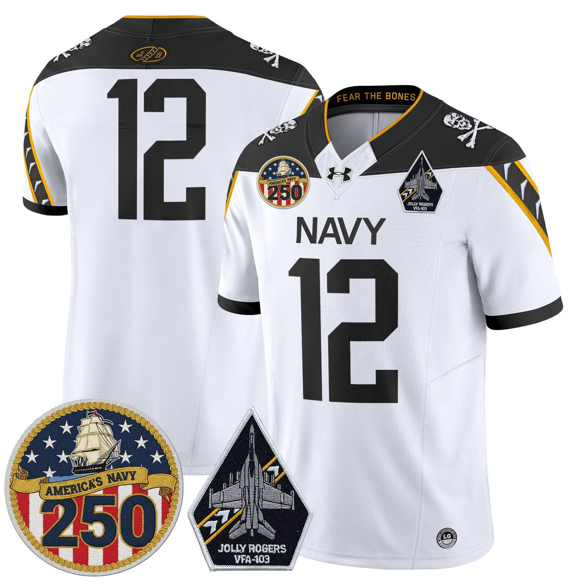 Navy Midshipmen 'Jolly Rogers Edition' Vapor Limited Jersey - 250th Anniversary Patch - Stitched-Cuztomshoes