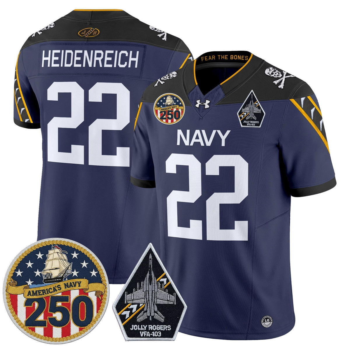 Navy Midshipmen 'Jolly Rogers Edition' Vapor Limited Jersey - 250th Anniversary Patch - Stitched-Cuztomshoes