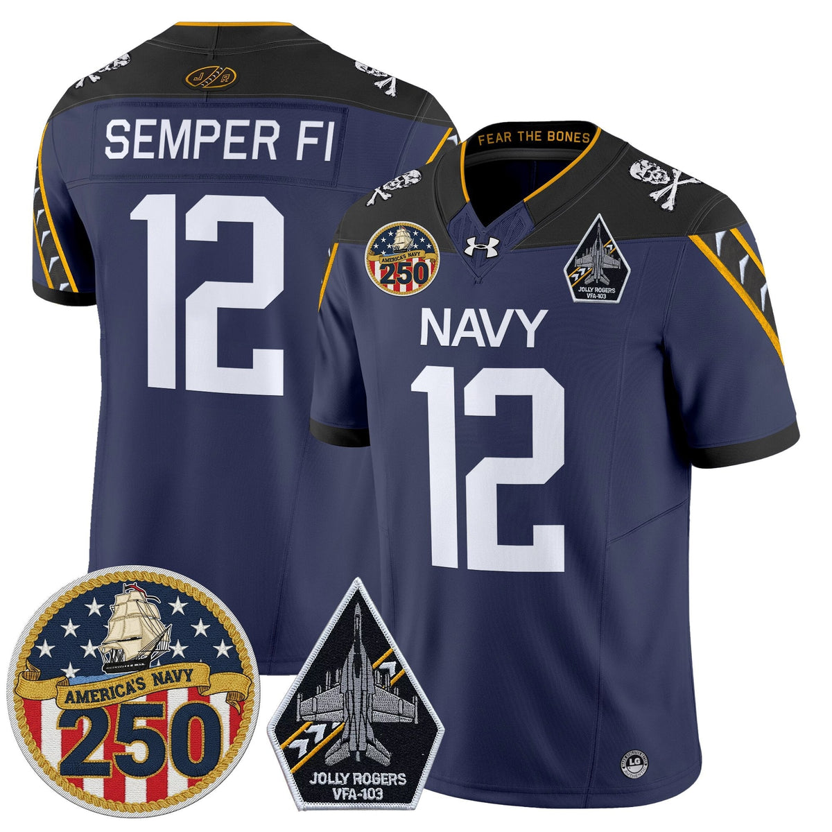 Navy Midshipmen 'Jolly Rogers Edition' Vapor Limited Jersey - 250th Anniversary Patch - Stitched-Cuztomshoes