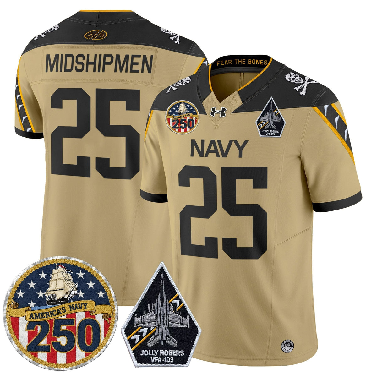 Navy Midshipmen 'Jolly Rogers Edition' Vapor Limited Jersey - 250th Anniversary Patch - Stitched-Cuztomshoes