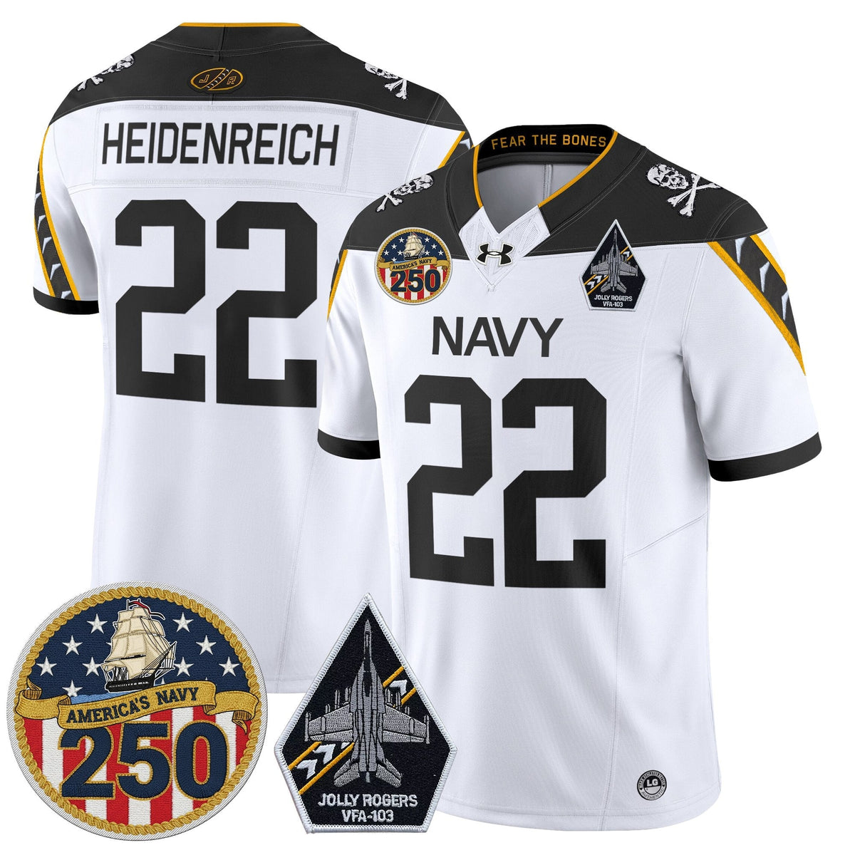 Navy Midshipmen 'Jolly Rogers Edition' Vapor Limited Jersey - 250th Anniversary Patch - Stitched-Cuztomshoes