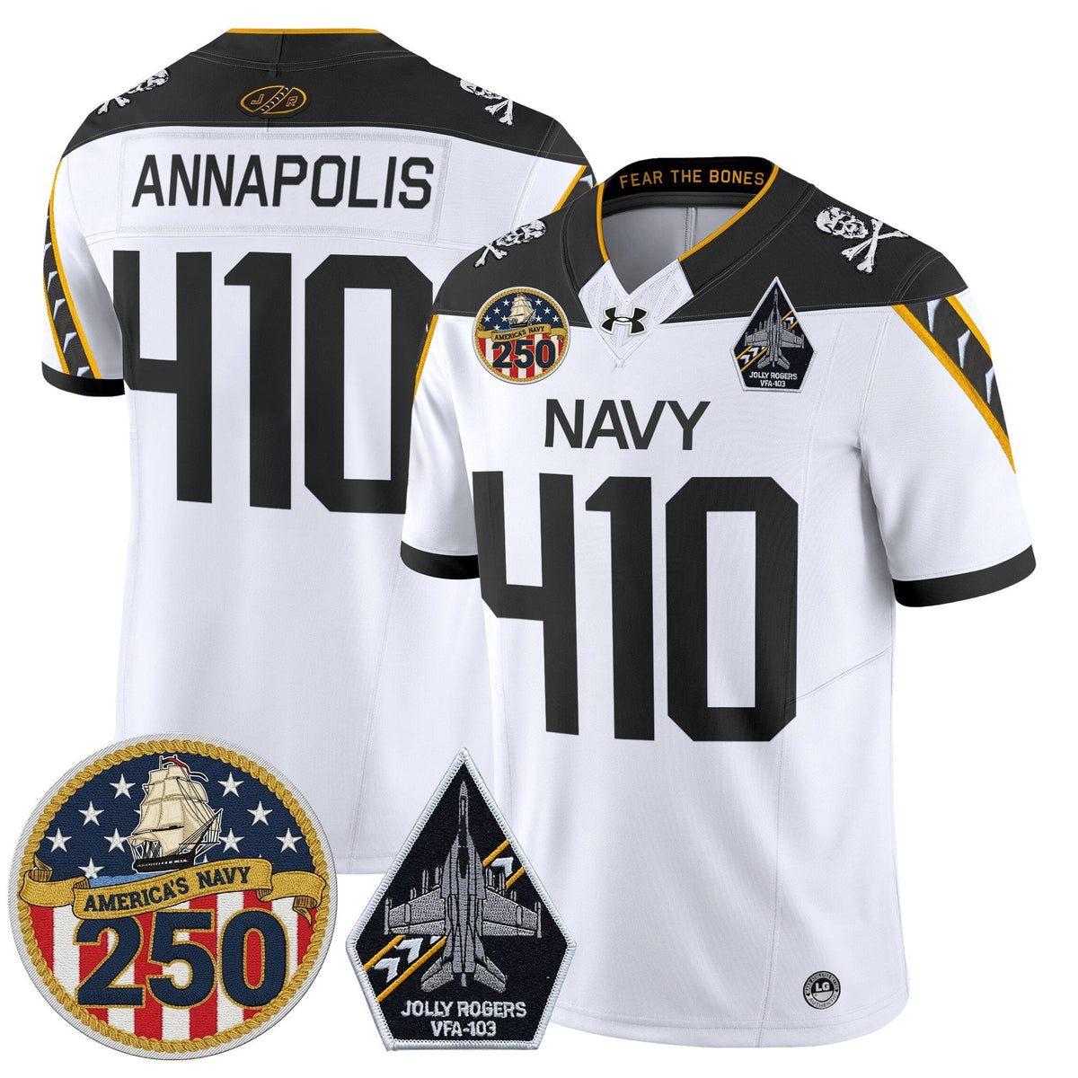 Navy Midshipmen 'Jolly Rogers Edition' Vapor Limited Jersey - 250th Anniversary Patch - Stitched-Cuztomshoes