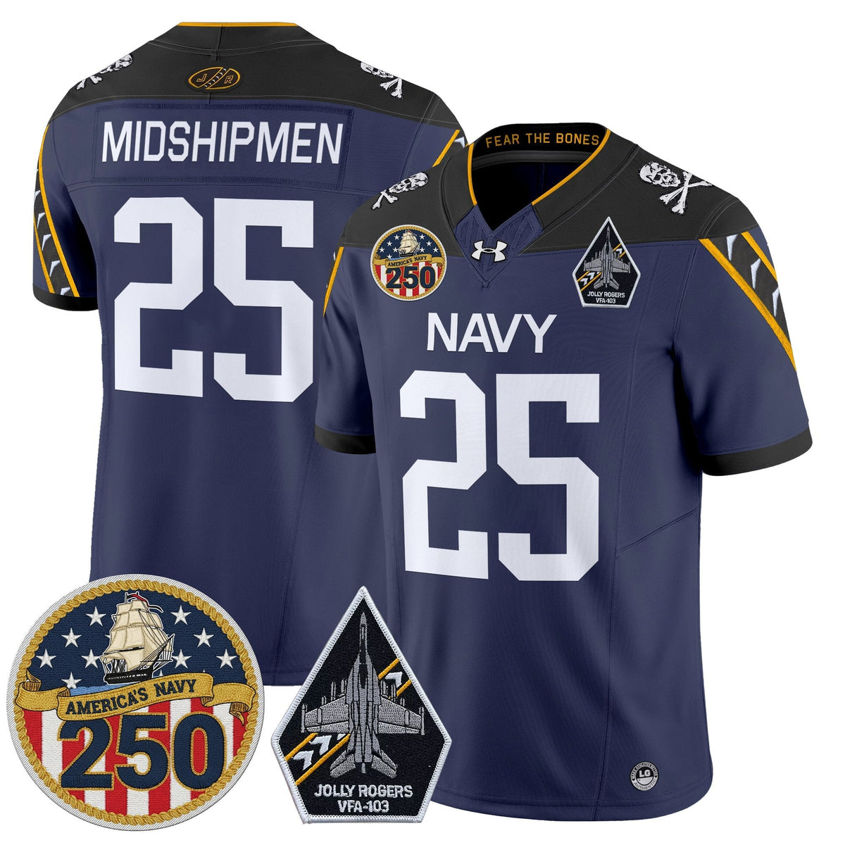 Navy Midshipmen 'Jolly Rogers Edition' Vapor Limited Jersey - 250th Anniversary Patch - Stitched-Cuztomshoes