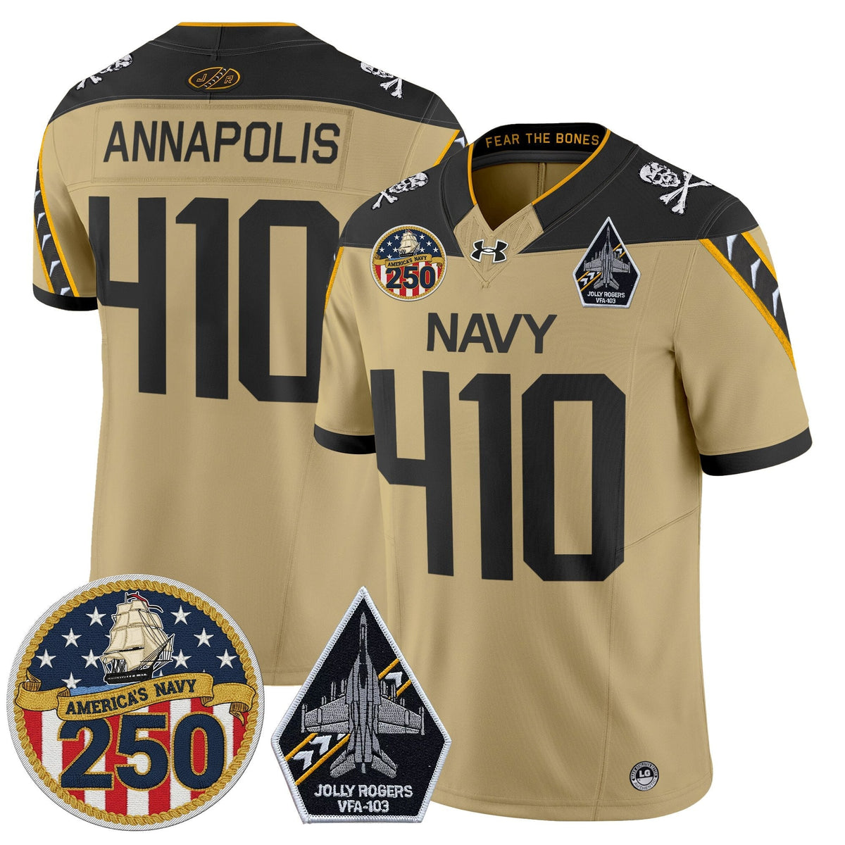 Navy Midshipmen 'Jolly Rogers Edition' Vapor Limited Jersey - 250th Anniversary Patch - Stitched-Cuztomshoes