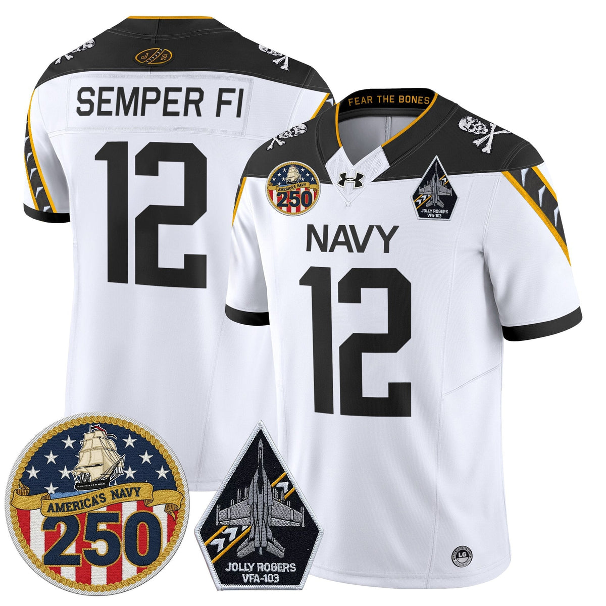 Navy Midshipmen 'Jolly Rogers Edition' Vapor Limited Jersey - 250th Anniversary Patch - Stitched-Cuztomshoes