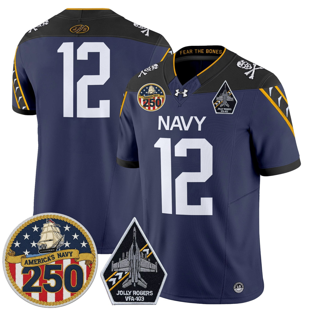 Navy Midshipmen 'Jolly Rogers Edition' Vapor Limited Jersey - 250th Anniversary Patch - Stitched-Cuztomshoes