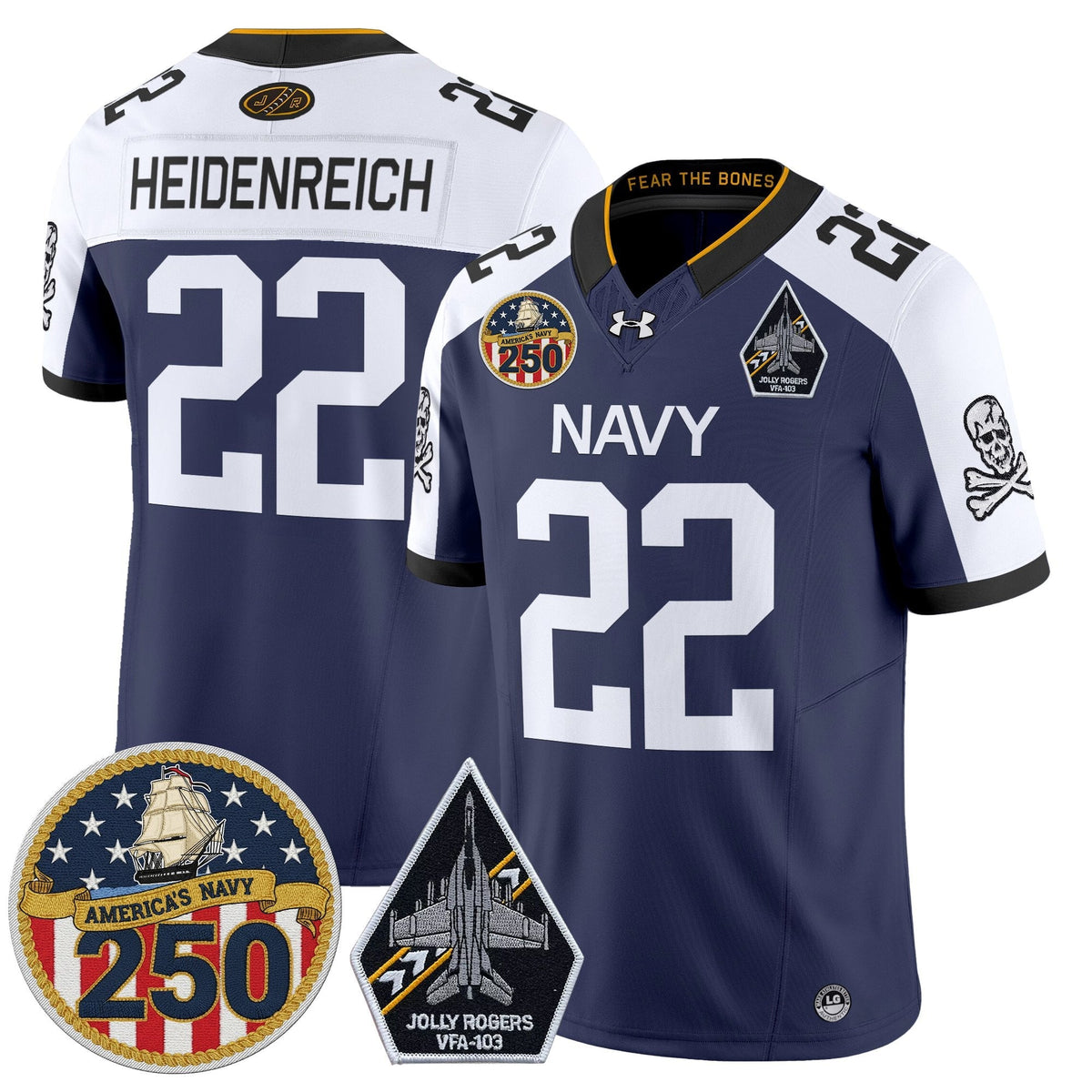 Navy Midshipmen 'Jolly Rogers Edition' Vapor Limited Jersey - 250th Anniversary Patch - Stitched-Cuztomshoes