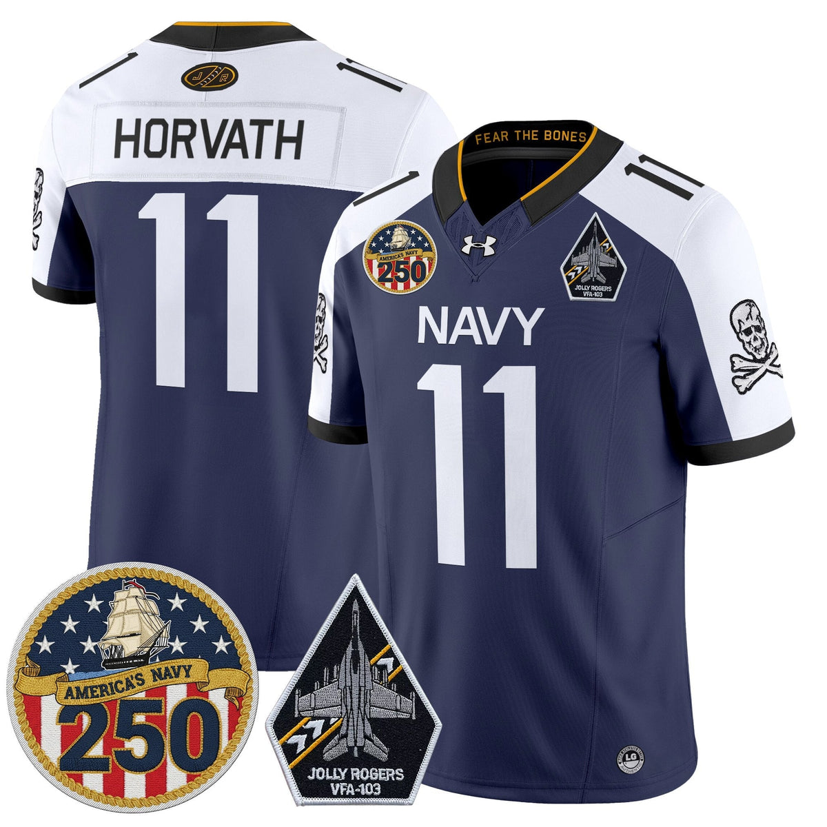 Navy Midshipmen 'Jolly Rogers Edition' Vapor Limited Jersey - 250th Anniversary Patch - Stitched-Cuztomshoes