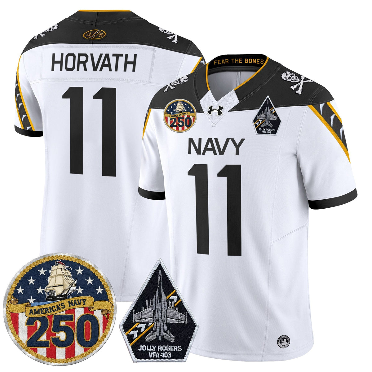 Navy Midshipmen 'Jolly Rogers Edition' Vapor Limited Jersey - 250th Anniversary Patch - Stitched-Cuztomshoes