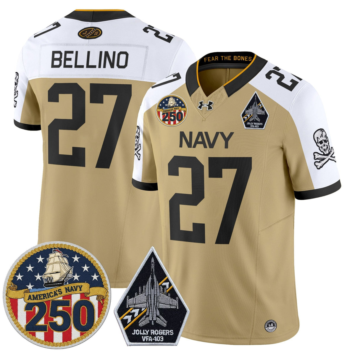 Navy Midshipmen 'Jolly Rogers Edition' Vapor Limited Jersey - 250th Anniversary Patch - Stitched-Cuztomshoes