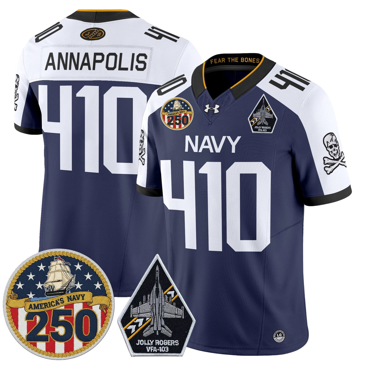 Navy Midshipmen 'Jolly Rogers Edition' Vapor Limited Jersey - 250th Anniversary Patch - Stitched-Cuztomshoes
