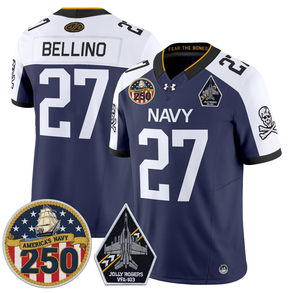 Navy Midshipmen 'Jolly Rogers Edition' Vapor Limited Jersey - 250th Anniversary Patch - Stitched-Cuztomshoes