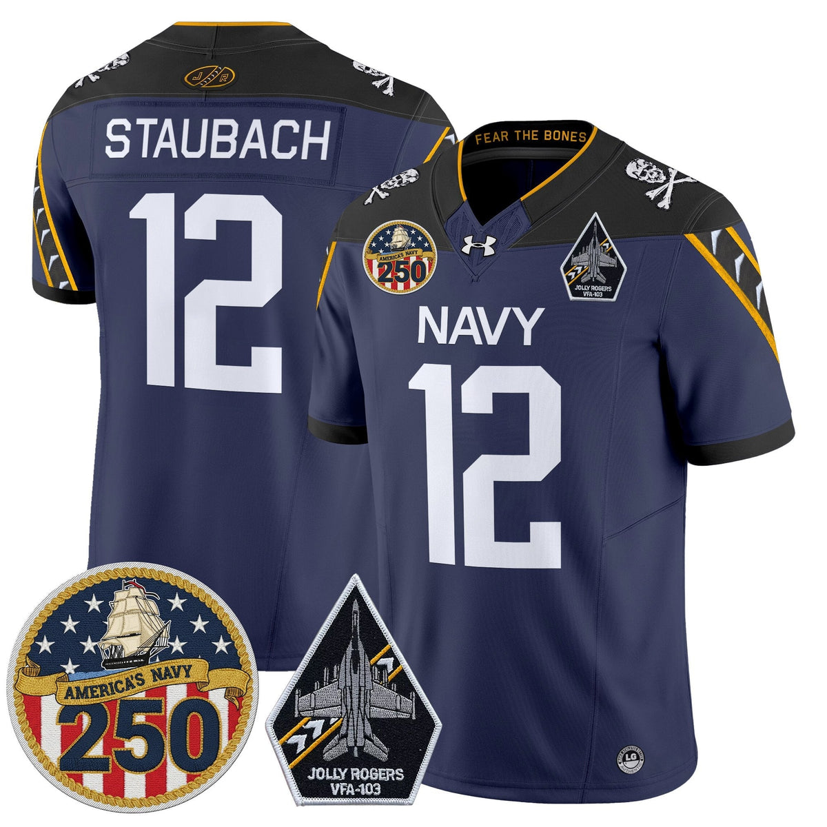 Navy Midshipmen 'Jolly Rogers Edition' Vapor Limited Jersey - 250th Anniversary Patch - Stitched-Cuztomshoes