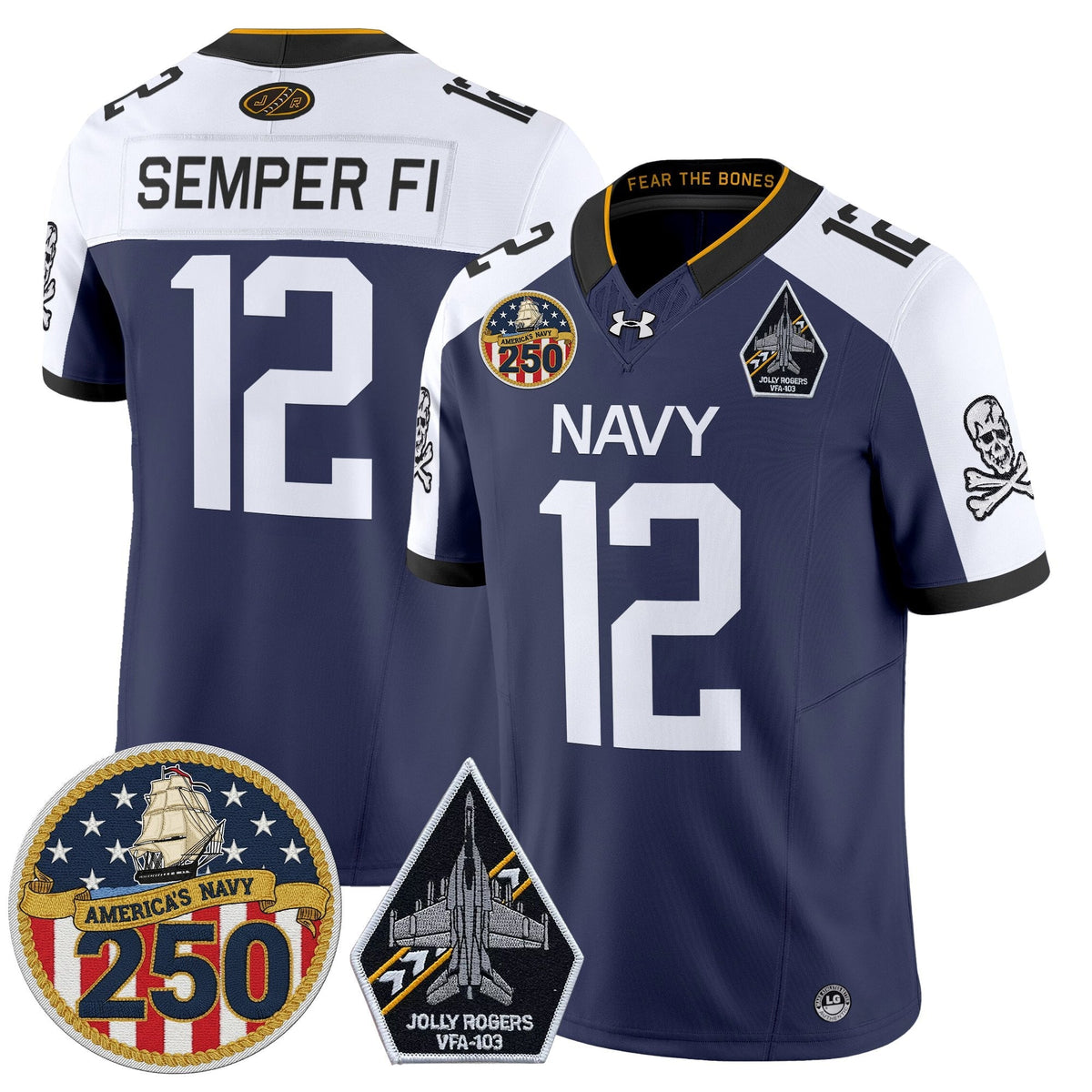 Navy Midshipmen 'Jolly Rogers Edition' Vapor Limited Jersey - 250th Anniversary Patch - Stitched-Cuztomshoes