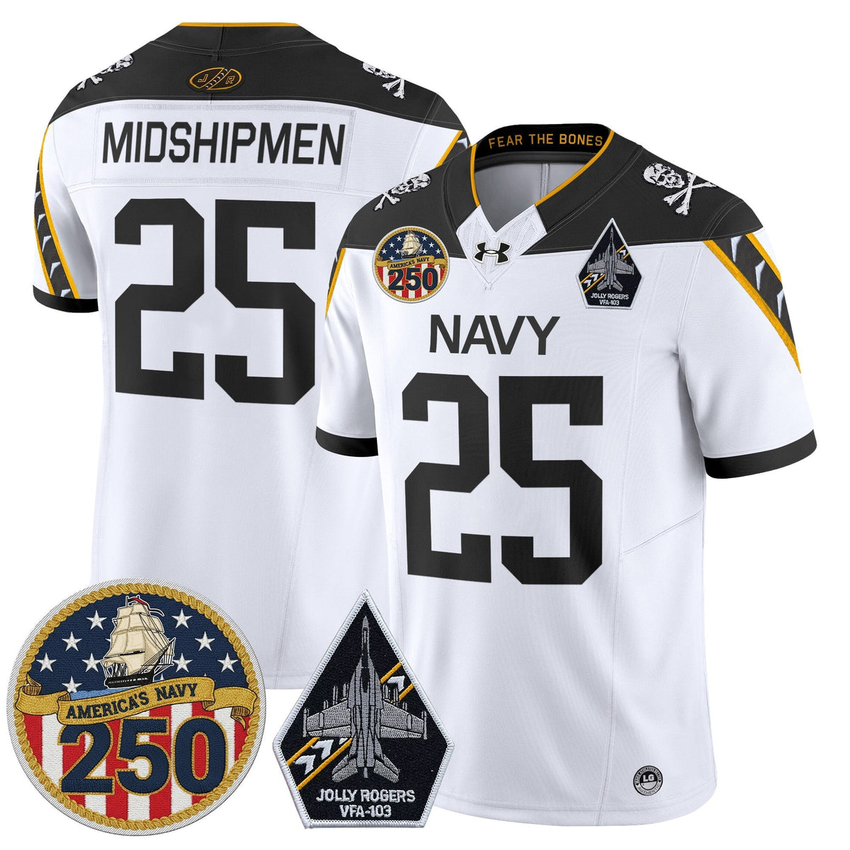 Navy Midshipmen 'Jolly Rogers Edition' Vapor Limited Jersey - 250th Anniversary Patch - Stitched-Cuztomshoes