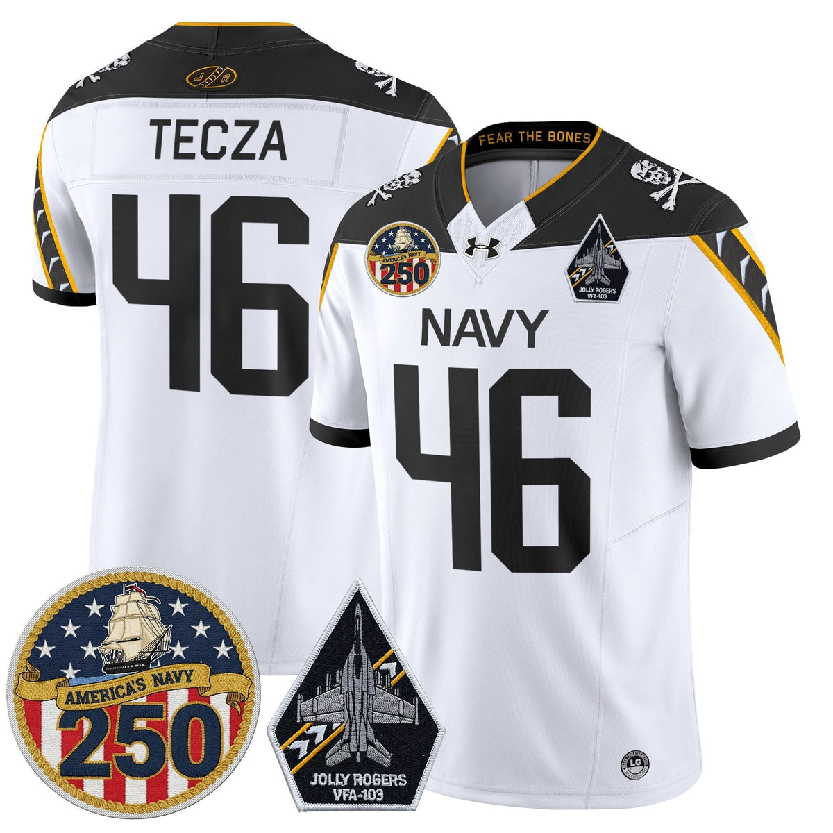 Navy Midshipmen 'Jolly Rogers Edition' Vapor Limited Jersey - 250th Anniversary Patch - Stitched-Cuztomshoes
