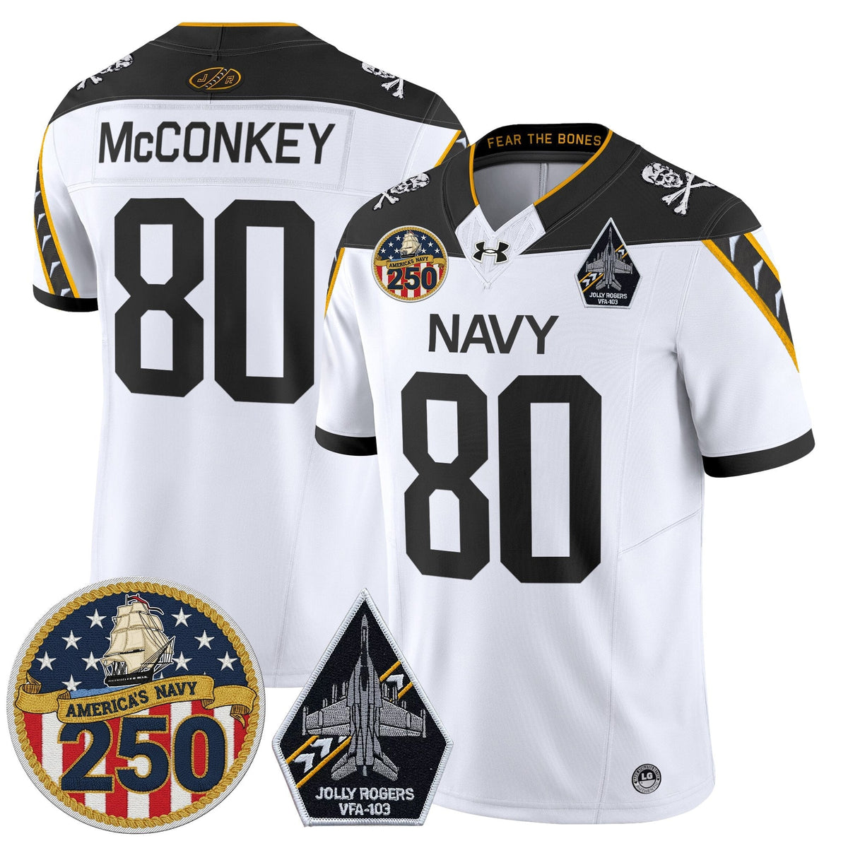 Navy Midshipmen 'Jolly Rogers Edition' Vapor Limited Jersey - 250th Anniversary Patch - Stitched-Cuztomshoes