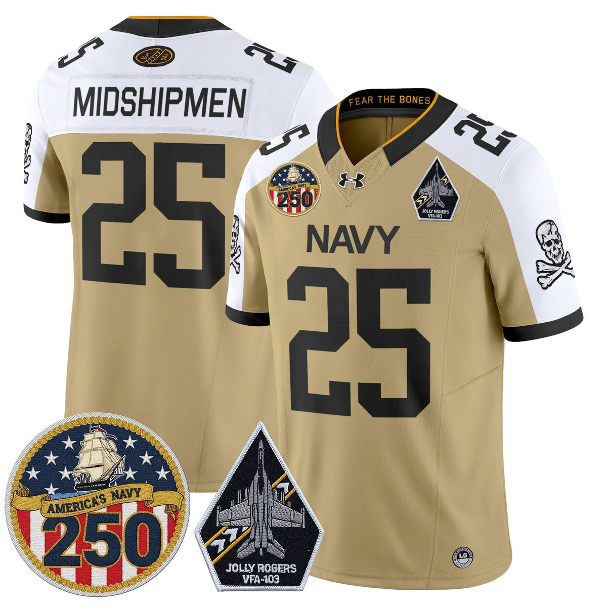 Navy Midshipmen 'Jolly Rogers Edition' Vapor Limited Jersey - 250th Anniversary Patch - Stitched-Cuztomshoes