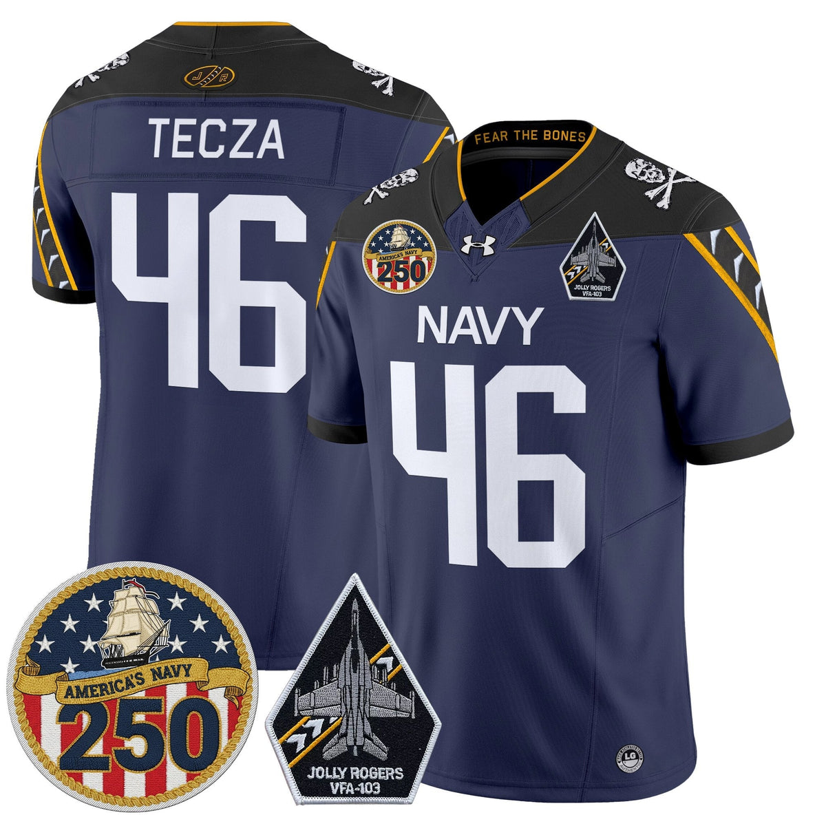 Navy Midshipmen 'Jolly Rogers Edition' Vapor Limited Jersey - 250th Anniversary Patch - Stitched-Cuztomshoes