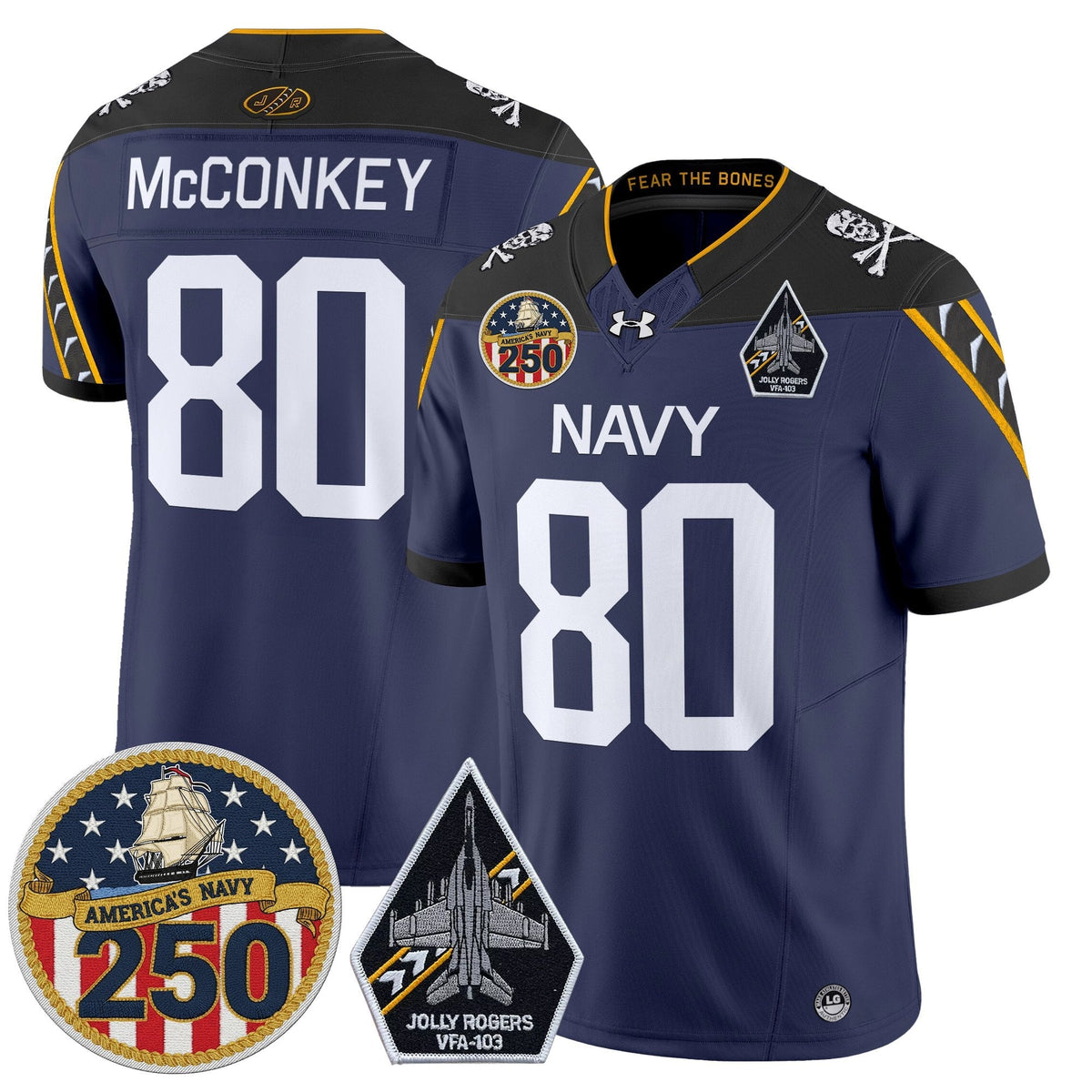 Navy Midshipmen 'Jolly Rogers Edition' Vapor Limited Jersey - 250th Anniversary Patch - Stitched-Cuztomshoes