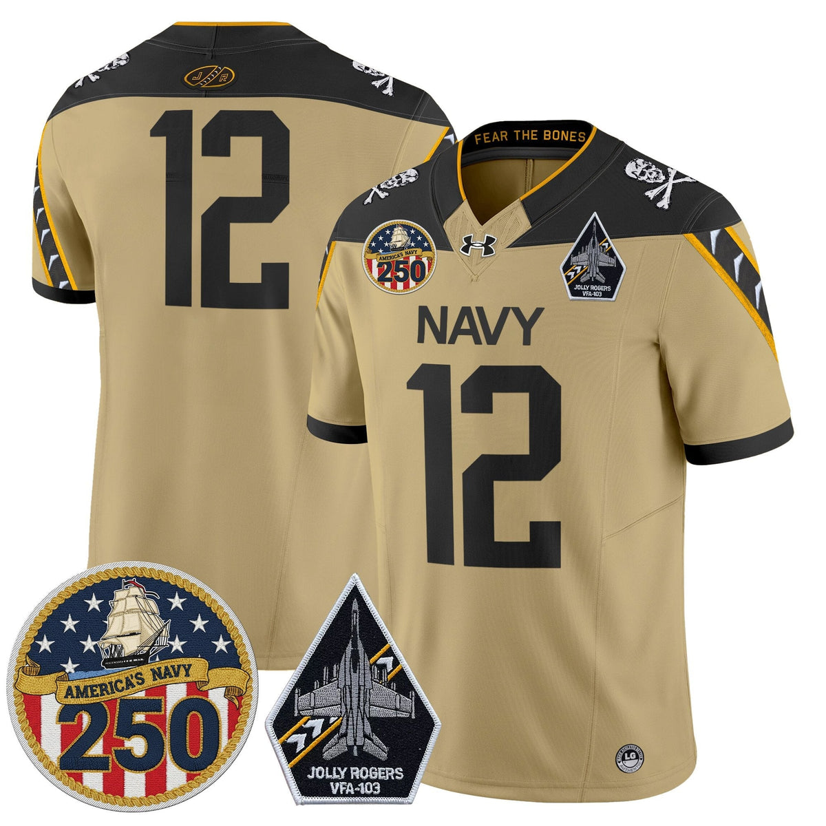 Navy Midshipmen 'Jolly Rogers Edition' Vapor Limited Jersey - 250th Anniversary Patch - Stitched-Cuztomshoes