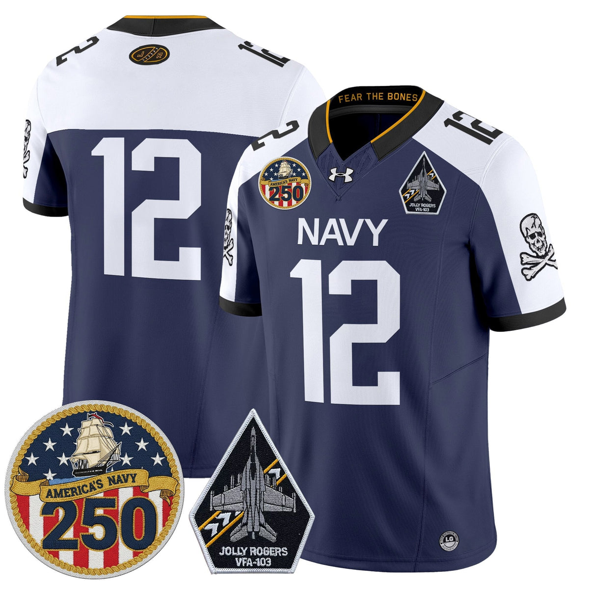 Navy Midshipmen 'Jolly Rogers Edition' Vapor Limited Jersey - 250th Anniversary Patch - Stitched-Cuztomshoes