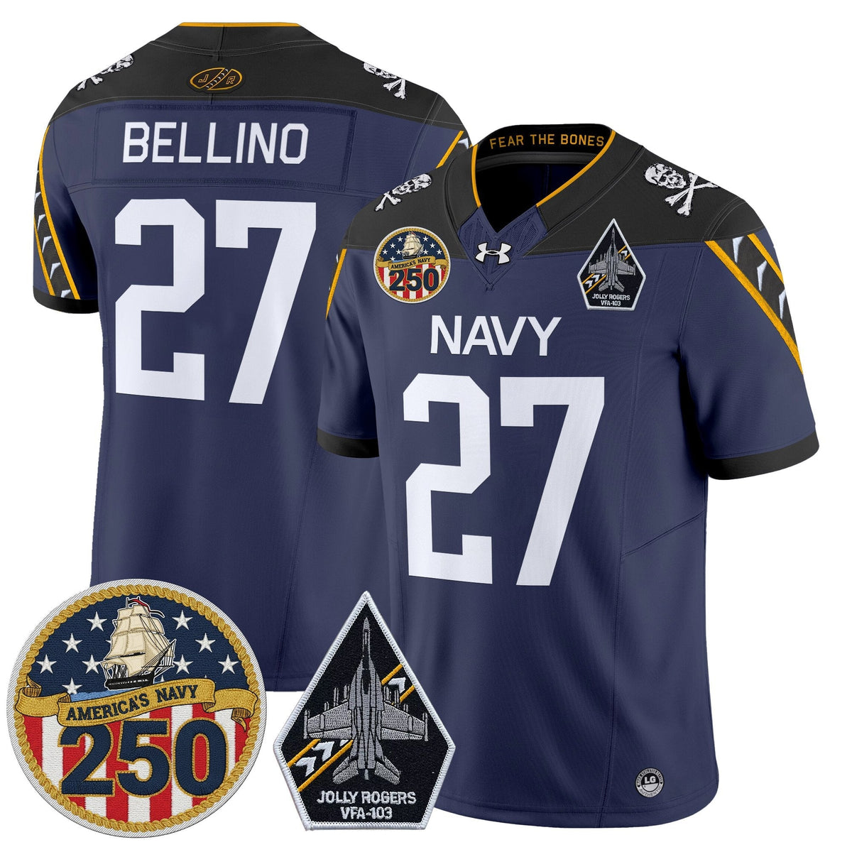 Navy Midshipmen 'Jolly Rogers Edition' Vapor Limited Jersey - 250th Anniversary Patch - Stitched-Cuztomshoes