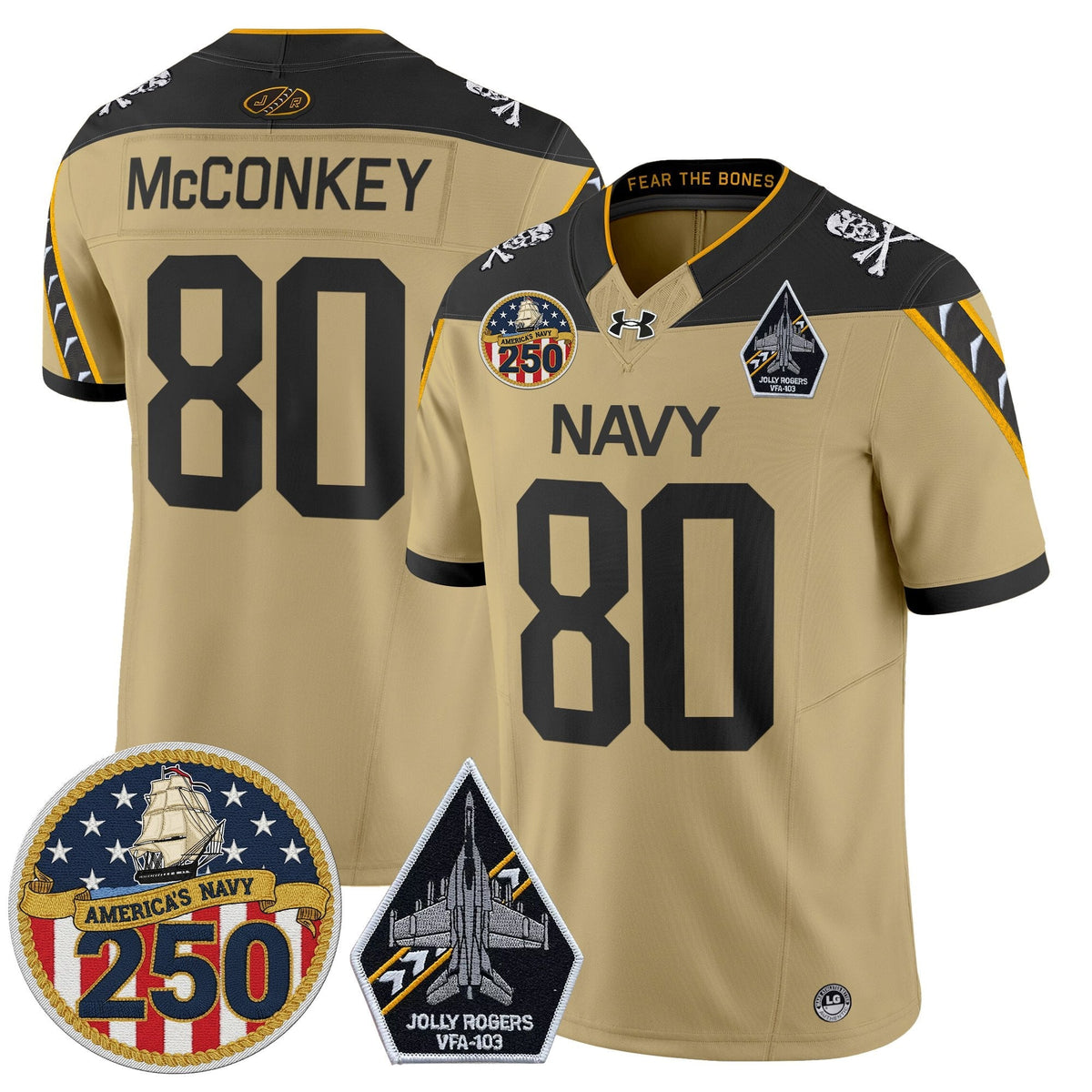 Navy Midshipmen 'Jolly Rogers Edition' Vapor Limited Jersey - 250th Anniversary Patch - Stitched-Cuztomshoes