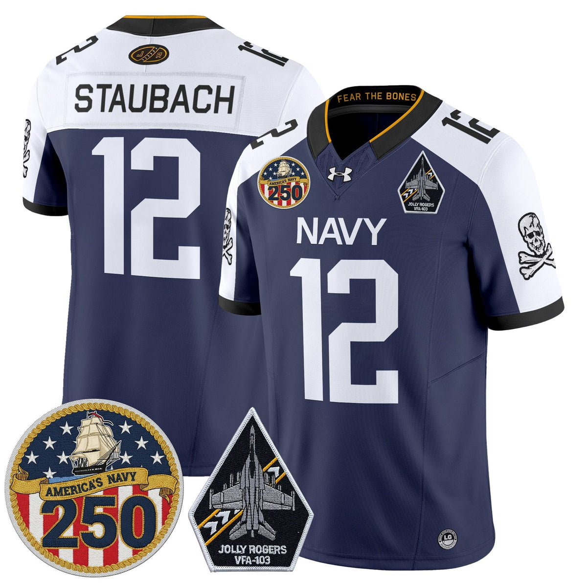 Navy Midshipmen 'Jolly Rogers Edition' Vapor Limited Jersey - 250th Anniversary Patch - Stitched-Cuztomshoes