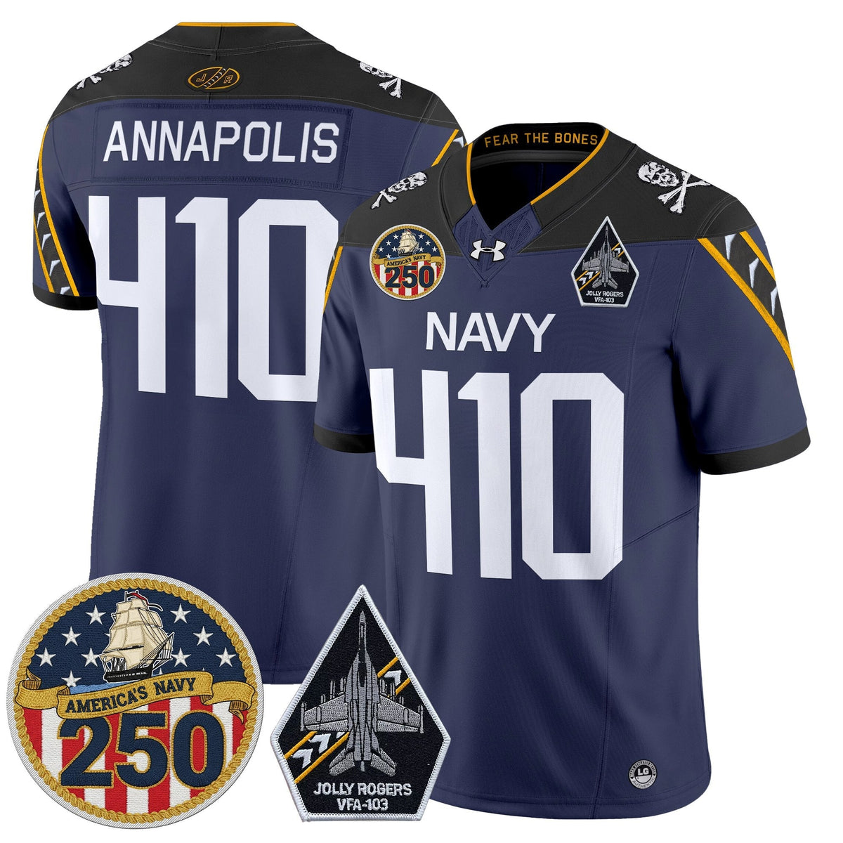 Navy Midshipmen 'Jolly Rogers Edition' Vapor Limited Jersey - 250th Anniversary Patch - Stitched-Cuztomshoes