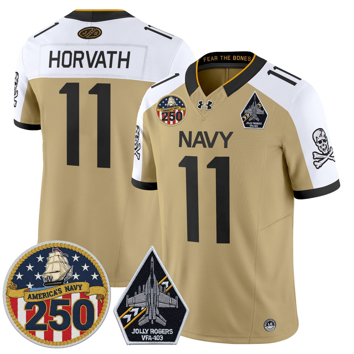 Navy Midshipmen 'Jolly Rogers Edition' Vapor Limited Jersey - 250th Anniversary Patch - Stitched-Cuztomshoes