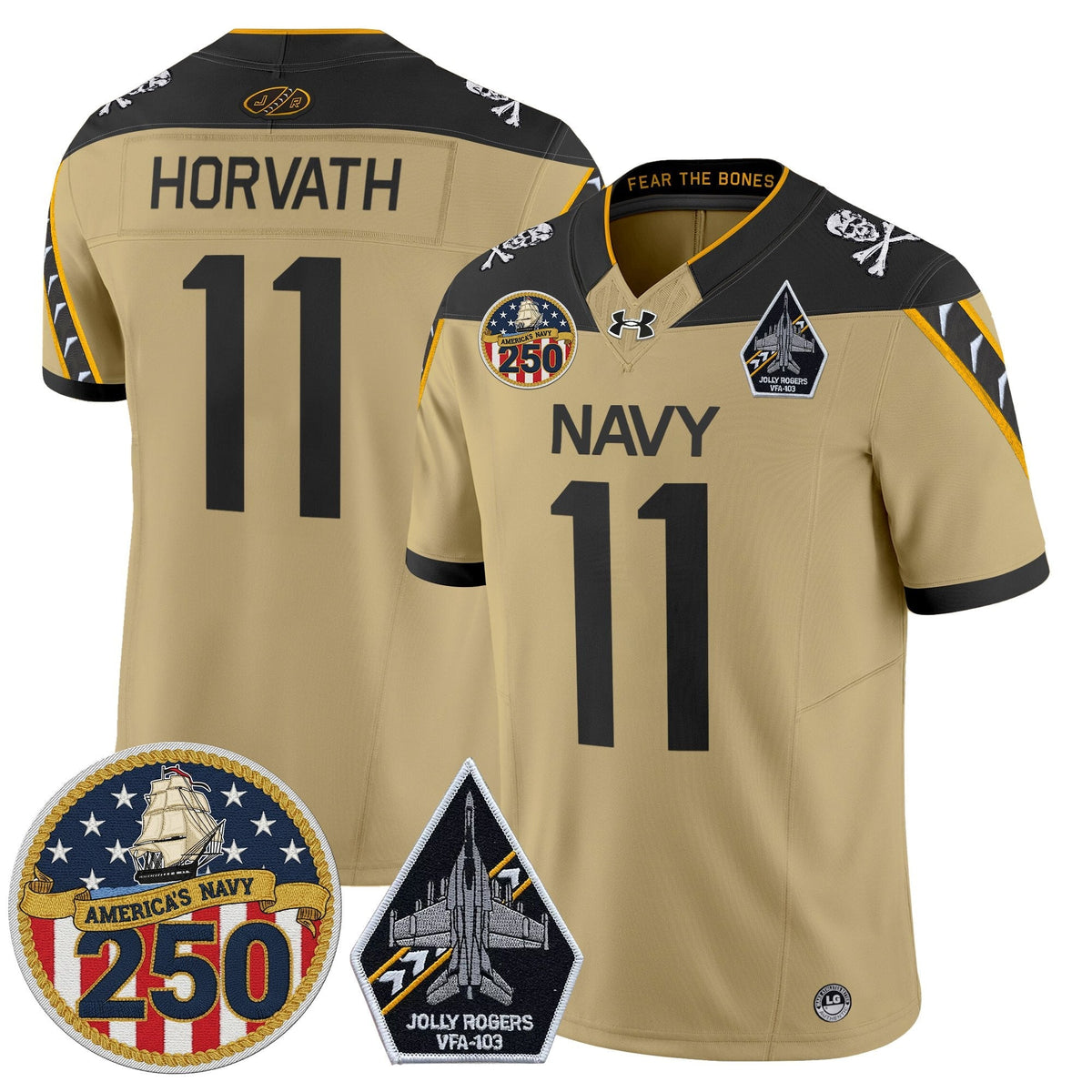 Navy Midshipmen 'Jolly Rogers Edition' Vapor Limited Jersey - 250th Anniversary Patch - Stitched-Cuztomshoes