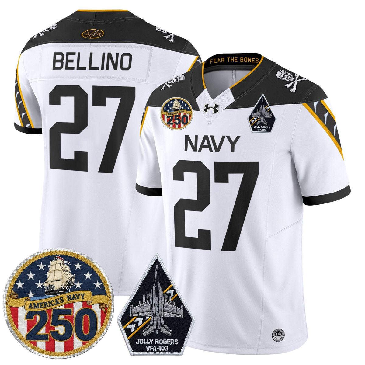 Navy Midshipmen 'Jolly Rogers Edition' Vapor Limited Jersey - 250th Anniversary Patch - Stitched-Cuztomshoes